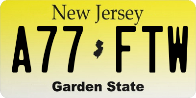 NJ license plate A77FTW