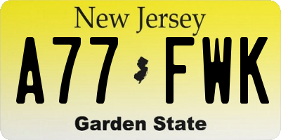 NJ license plate A77FWK