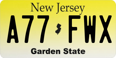 NJ license plate A77FWX