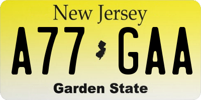 NJ license plate A77GAA