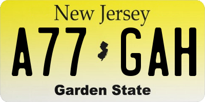 NJ license plate A77GAH