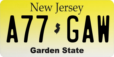NJ license plate A77GAW