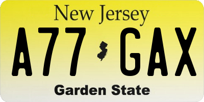 NJ license plate A77GAX