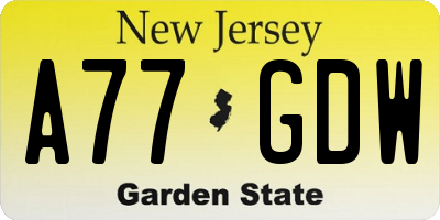 NJ license plate A77GDW