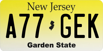 NJ license plate A77GEK