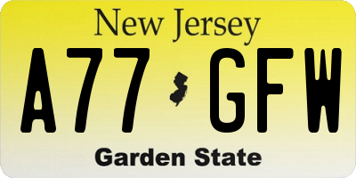 NJ license plate A77GFW