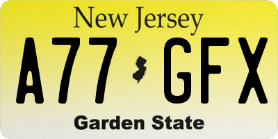 NJ license plate A77GFX