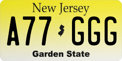 NJ license plate A77GGG