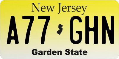 NJ license plate A77GHN