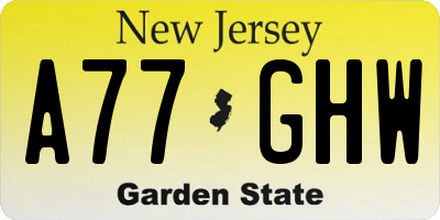 NJ license plate A77GHW