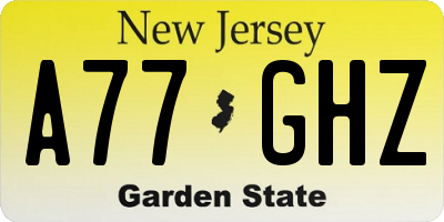 NJ license plate A77GHZ