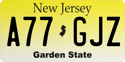NJ license plate A77GJZ