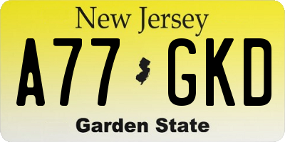NJ license plate A77GKD