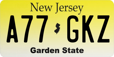 NJ license plate A77GKZ