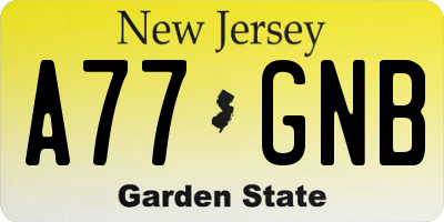 NJ license plate A77GNB