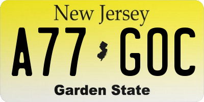 NJ license plate A77GOC