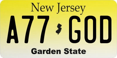 NJ license plate A77GOD
