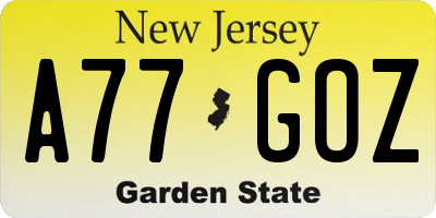 NJ license plate A77GOZ
