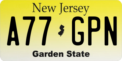 NJ license plate A77GPN