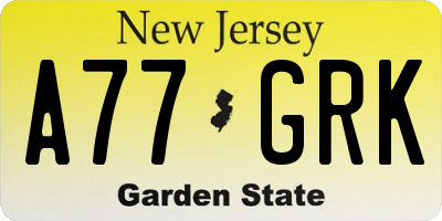 NJ license plate A77GRK