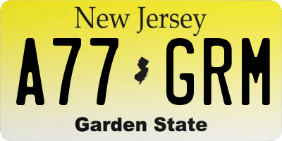 NJ license plate A77GRM