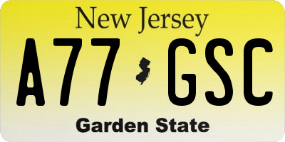 NJ license plate A77GSC