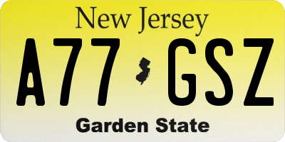 NJ license plate A77GSZ