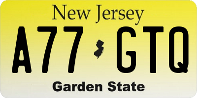 NJ license plate A77GTQ