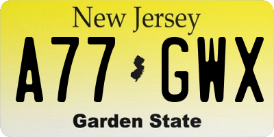 NJ license plate A77GWX