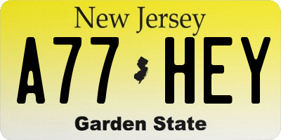 NJ license plate A77HEY