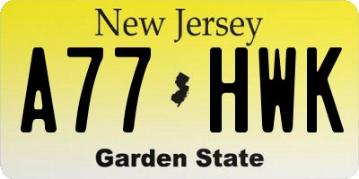 NJ license plate A77HWK