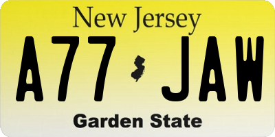 NJ license plate A77JAW