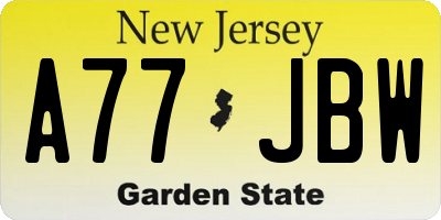 NJ license plate A77JBW