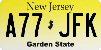 NJ license plate A77JFK