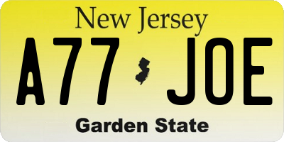 NJ license plate A77JOE