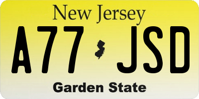 NJ license plate A77JSD