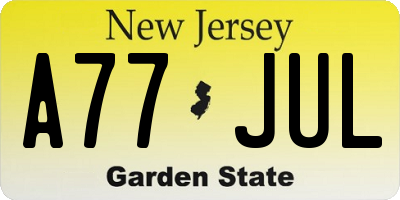 NJ license plate A77JUL