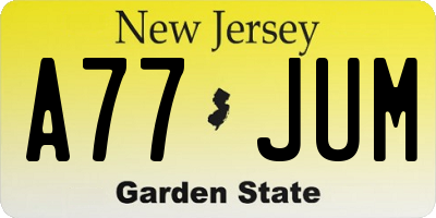 NJ license plate A77JUM