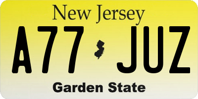 NJ license plate A77JUZ