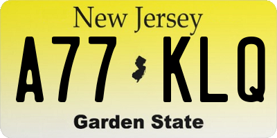NJ license plate A77KLQ