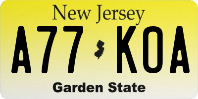 NJ license plate A77KOA
