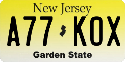 NJ license plate A77KOX