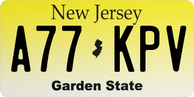 NJ license plate A77KPV
