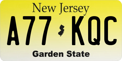 NJ license plate A77KQC