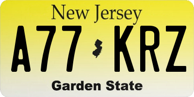 NJ license plate A77KRZ