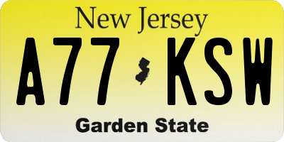 NJ license plate A77KSW