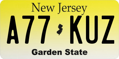 NJ license plate A77KUZ