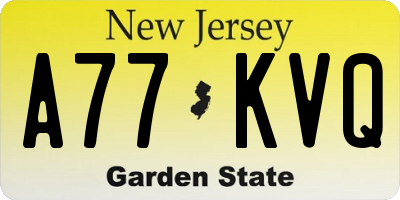 NJ license plate A77KVQ