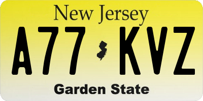 NJ license plate A77KVZ