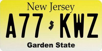 NJ license plate A77KWZ
